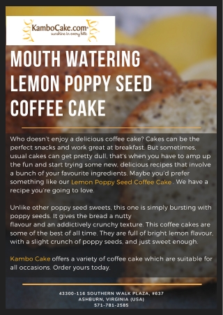 Mouth Watering Lemon Poppy Seed Coffee Cake