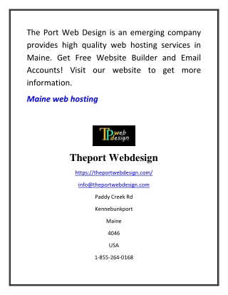 Maine High Quality Web Hosting - The Port Web Design