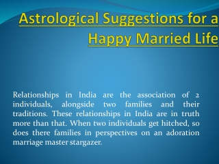 Astrological Suggestions for a Happy Married Life