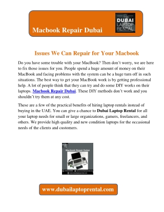 Issues We Can Repair for Your Macbook