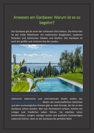 Anwesen am Gardasee: Warum ist es so begehrt?