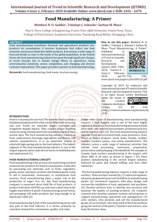 Food Manufacturing A Primer