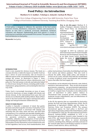 Food Policy An Introduction