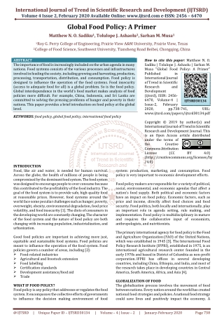 Global Food Policy A Primer