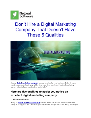 Don’t Hire a Digital Marketing Company That Doesn’t Have These 5 Qualities
