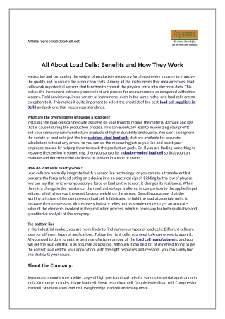 All About Load Cells: Benefits and how they work