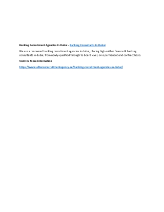Banking Recruitment Agencies In Dubai - Banking Consultants In Dubai
