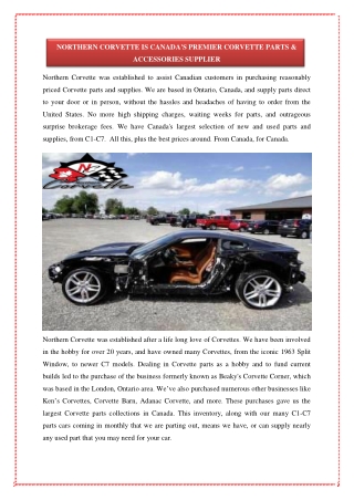 NORTHERN CORVETTE IS CANADA'S PREMIER CORVETTE PARTS & ACCESSORIES SUPPLIER