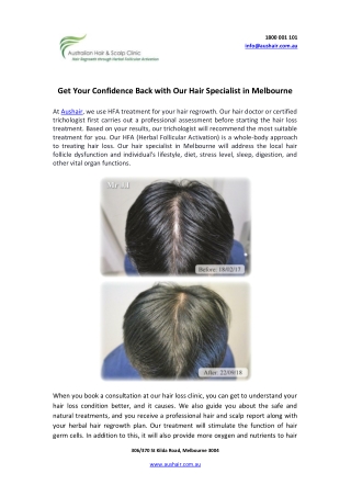 Get Your Confidence Back with Our Hair Specialist in Melbourne