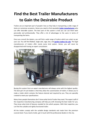 Find the Best Trailer Manufacturers to Gain the Desirable Product