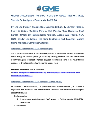 Global Autoclaved Aerated Concrete (AAC) Market Size, Trends & Analysis - Forecasts to 2026