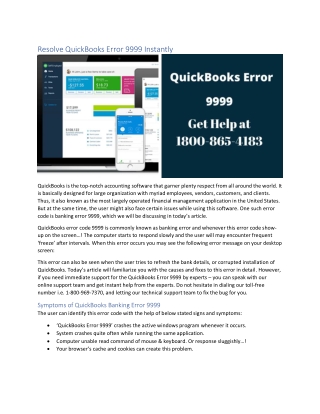 Resolve QuickBooks Error 9999 Instantly
