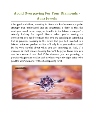 Avoid Overpaying For Your Diamonds - Aura Jewels