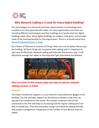 Why Network Cabling is Crucial for Every Digital Building?