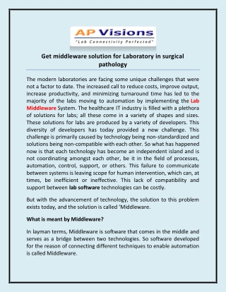 Get middleware solution for Laboratory in surgical pathology