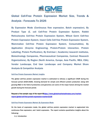 Global Cell-Free Protein Expression Market Size, Trends & Analysis - Forecasts To 2026