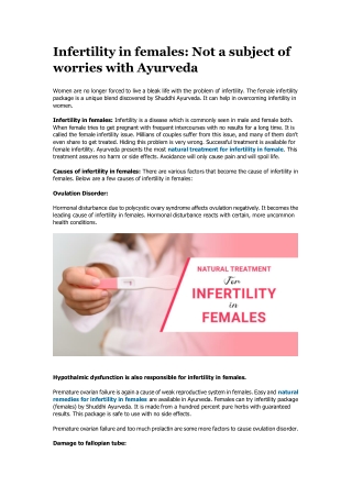 Infertility in females: Not a subject of worries with Ayurveda