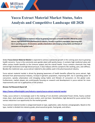 Yucca Extract Material Market Status, Sales Analysis and Competitive Landscape till 2028