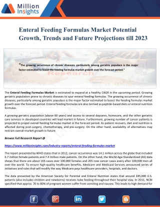 Enteral Feeding Formulas Market Potential Growth, Trends and Future Projections till 2023