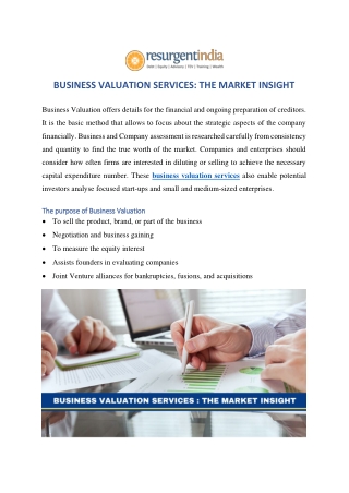 BUSINESS VALUATION SERVICES: THE MARKET INSIGHT