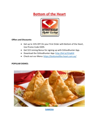 15% Off - Bottom of the Heart - Indian Restaurant Ballarat Central, Vic