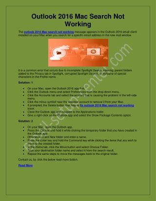 Outlook 2016 MAC Search Not Working
