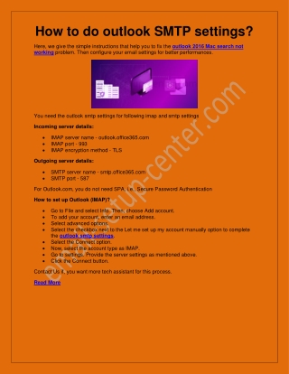 Outlook IMAP and SMTP Settings