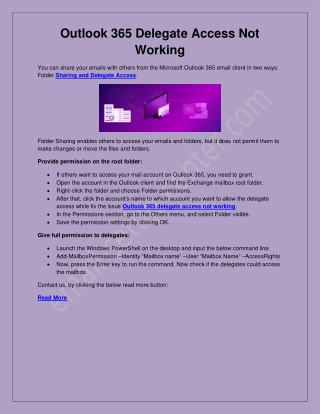 Outlook 365 Delegate Access Not Working