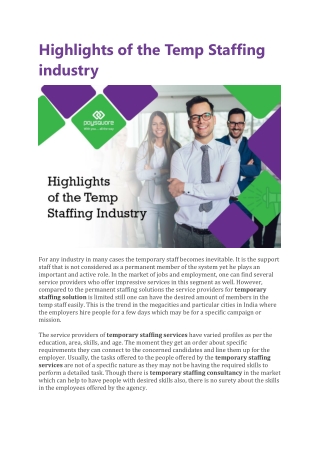 Highlights of the Temp Staffing industry