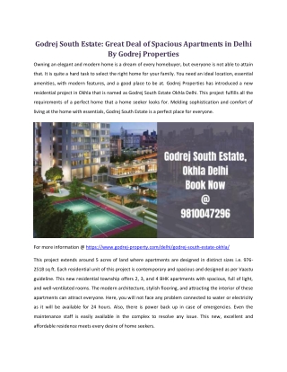 Godrej South Estate: Great Deal of Spacious Apartments in Delhi By Godrej Properties!!