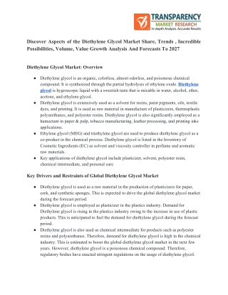 Diethylene Glycol Market Share, Current and Future Industry Trendstill 2027