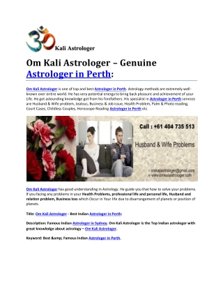 Om Kali Astrologer – Genuine Astrologer in Perth: