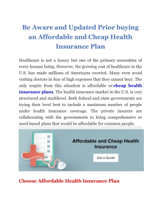 Be Aware and Updated Prior buying an Affordable and Cheap Health Insurance Plan