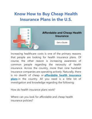 Know How to Buy Cheap Health Insurance Plans in the U.S.