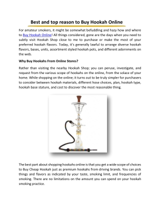 Best and top reason to Buy Hookah Online