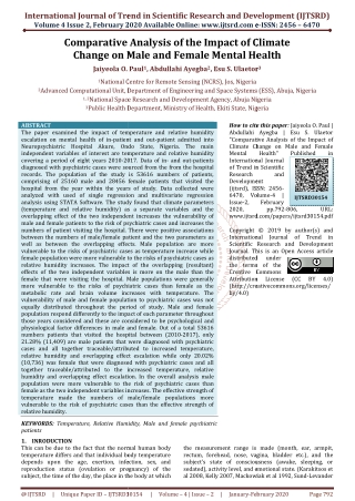 Comparative Analysis of the Impact of Climate Change on Male and Female Mental Health