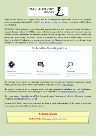 Looking for smsf advisory services pty ltd
