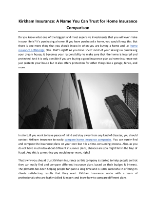 Kirkham Insurance: A Name You Can Trust for Home Insurance Comparison