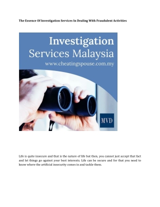 The Essence Of Investigation Services In Dealing With Fraudulent Activities