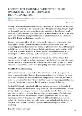LOOKING FOR SOME NEW PATIENTS? LOOK FOR ONLINE SERVICES LIKE LOCAL SEO DENTAL MARKETING