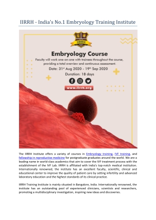 IIRRH - India's No.1 Embryology Training Institute