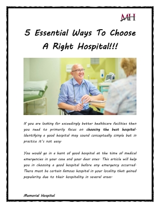 5 Essential Ways To Choose A Right Hospital!!!