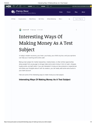 Interesting Ways Of Making Money As A Test Subject