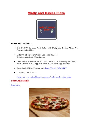 5% Off - Wally and Ossies Pizza Restaurant Menu in Campsie NSW