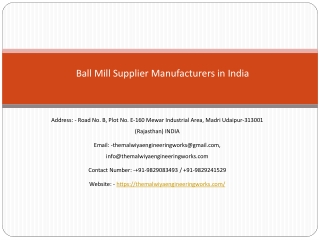 Ball Mill Supplier Manufacturers in India