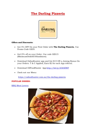 5% Off - The Darling Pizzeria Restaurant menu in Pyrmont NSW