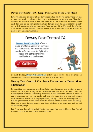 Contact us now for Dewey Pest control CA services