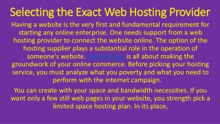 Selecting the Exact Web Hosting Provider