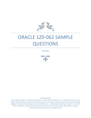 [PDF] Oracle 1Z0-062 Sample Questions