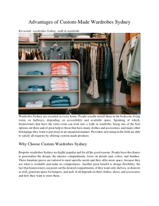 Advantages of Custom-Made Wardrobes Sydney